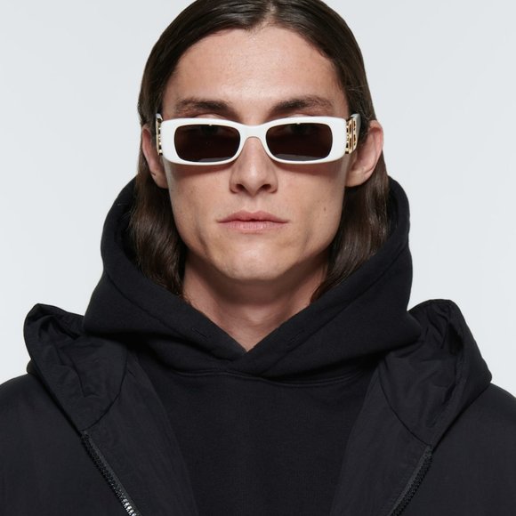 Balenciaga BB0096S 011 BRAND NEW Sunglasses White Gold Grey Rectangle Unisex - Picture 5 of 13